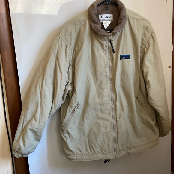 LL Bean warm-up jacket Women’s Petite XLarge in tan with chocolate lining - Picture 1 of 8